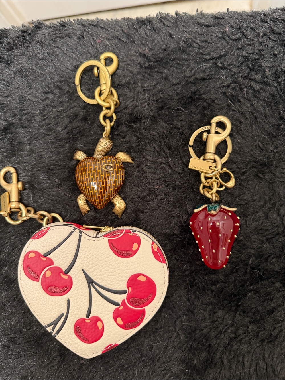 Heart-Shaped Cherry Coin Purse Keychain in White and Red